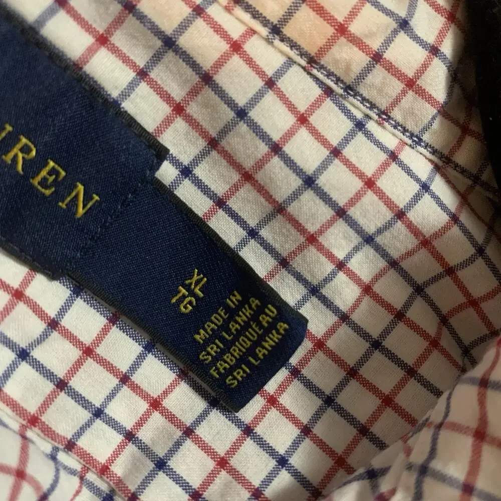 Polo Ralph Lauren Check Button Down Shirt White Red Blue Long Sleeve Men’s XL